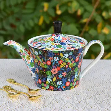 Black & White Covered in Flowers Teapot